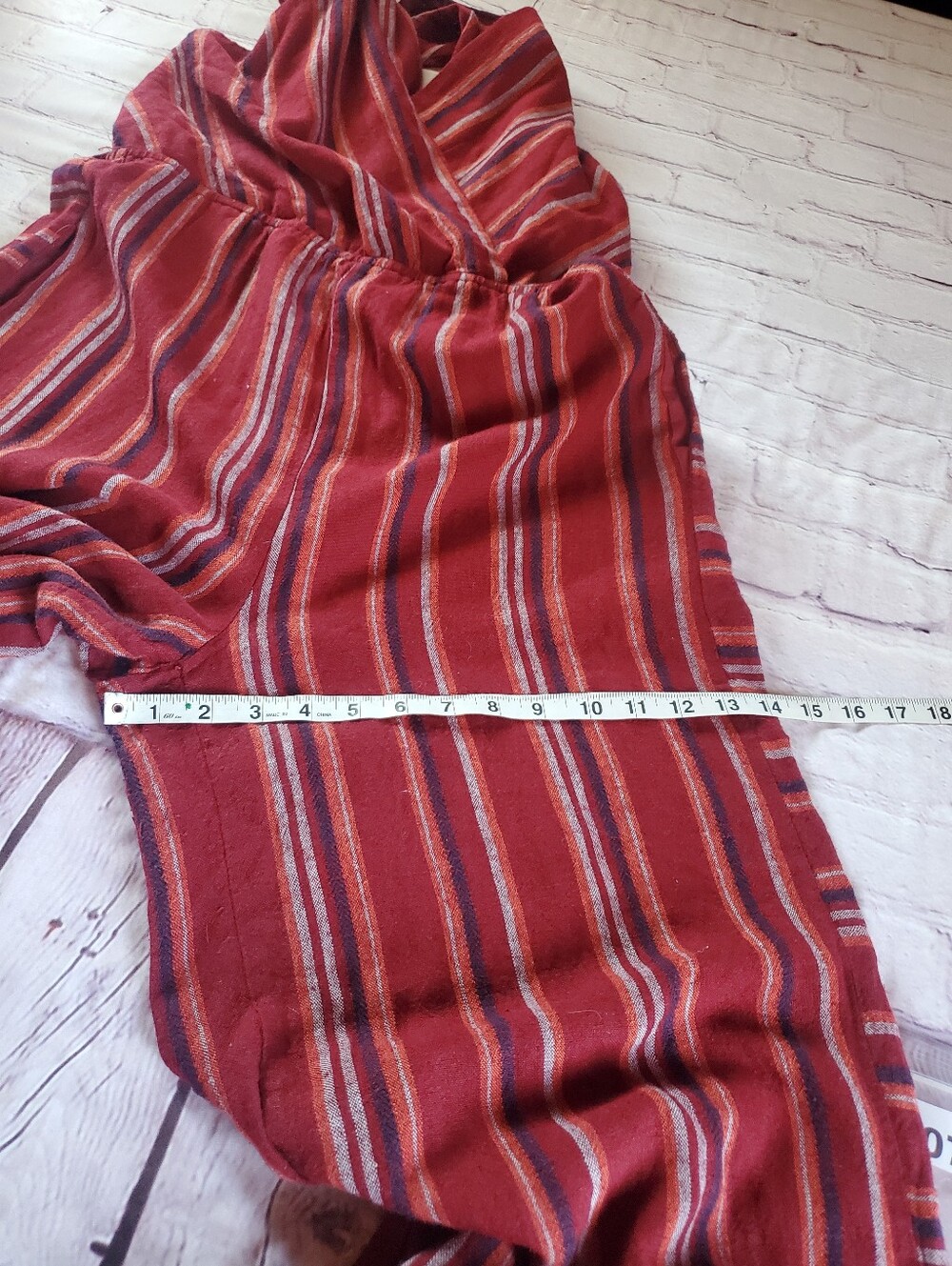 Indigo Rein Linen Blend Jumpsuit Striped Burgundy Sleeveless Wide-leg Beachy XL - Picture 10 of 11